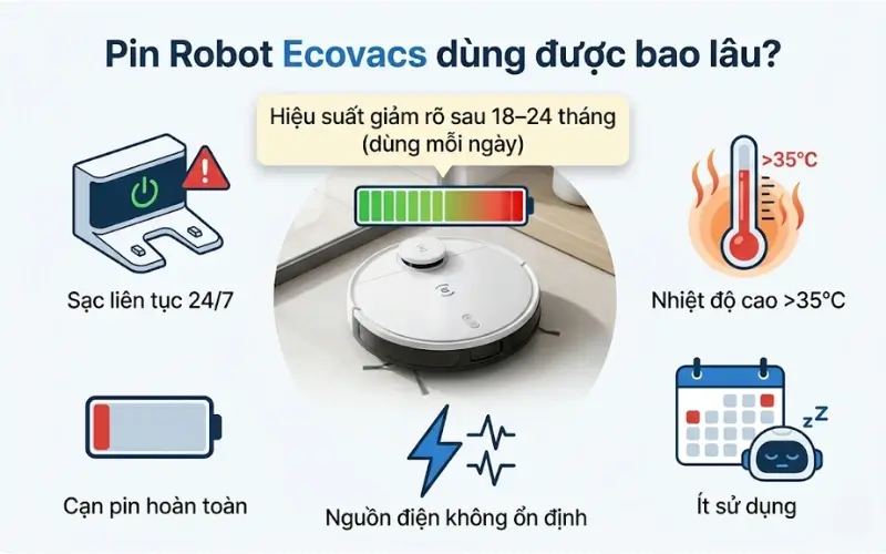 Dấu hiệu cần thay pin robot hút bụi Ecovacs